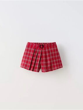 Zara Red Plaid Shorts with Black Heart Buckle